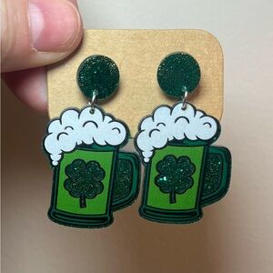 St. Patrick’s Day Earring Bundle 4 Pairs Shamrock Beer Rainbow Green Glitter Set